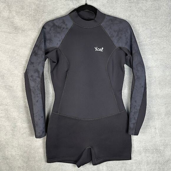 Xcel Wetsuit Womens 10 Black Axis Long Sleeve Back Zip Boy Short Spring 2MM Surf - Picture 1 of 15